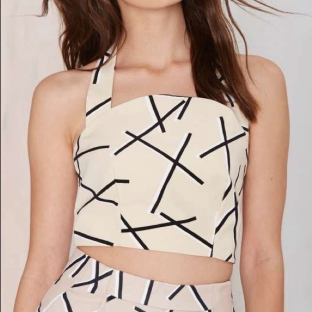 C/MEO Collective Cream Patterned Crop Top